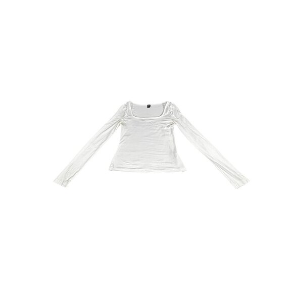 Set Of 2 Shein Long Sleeve White & Light Blue Square Neck Tops XS 95% Polyester - Picture 9 of 14